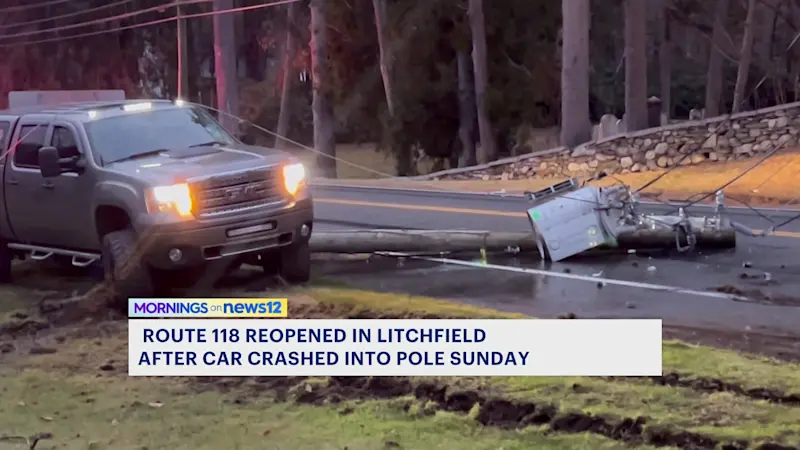 Story image: Route 118 reopens after car crash takes down wires in Litchfield