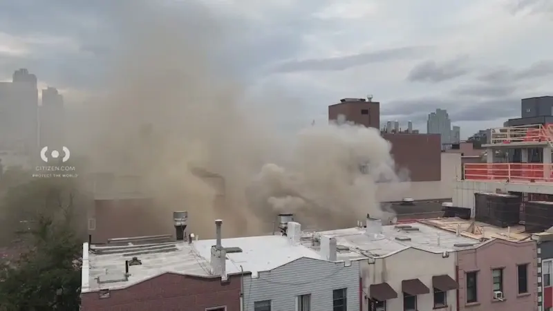 Story image: 4-alarm blaze rips through Williamsburg restaurant, leads to partial collapse; 5 firefighters hurt
