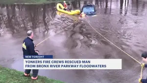 Yonkers fire crews rescued man Saturday from Bronx River Parkway floodwaters