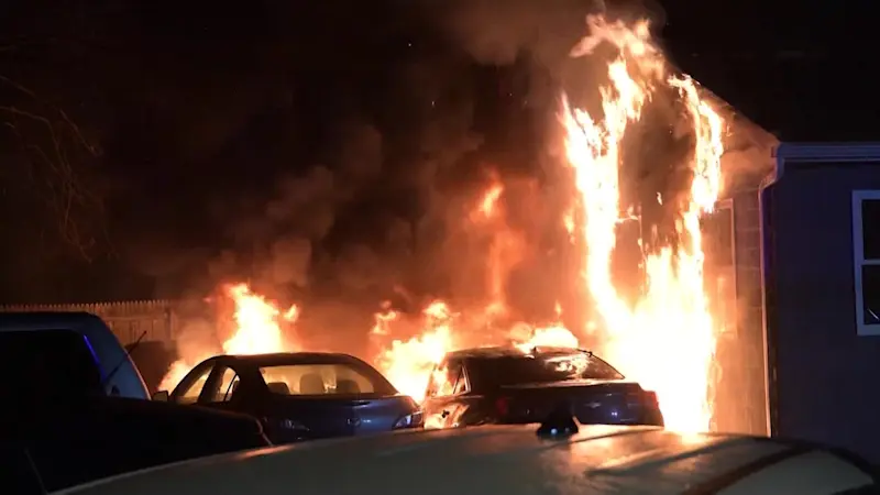 Story image: Fire destroys at least 4 vehicles at West Babylon dealership