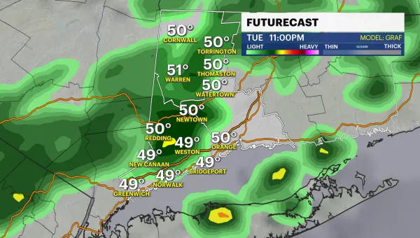 Sharp cooldown today in Connecticut; cloudy skies, showers move in tonight
