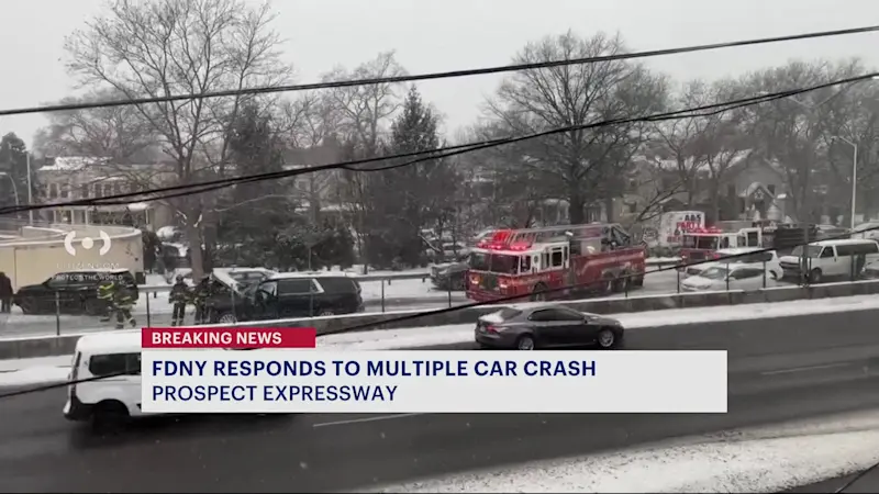 Story image: Snowy conditions contribute to multiple car collision on Prospect Expressway