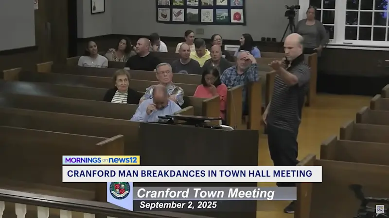 Story image: Breakdancing resident derails Cranford town meeting to talk taxes