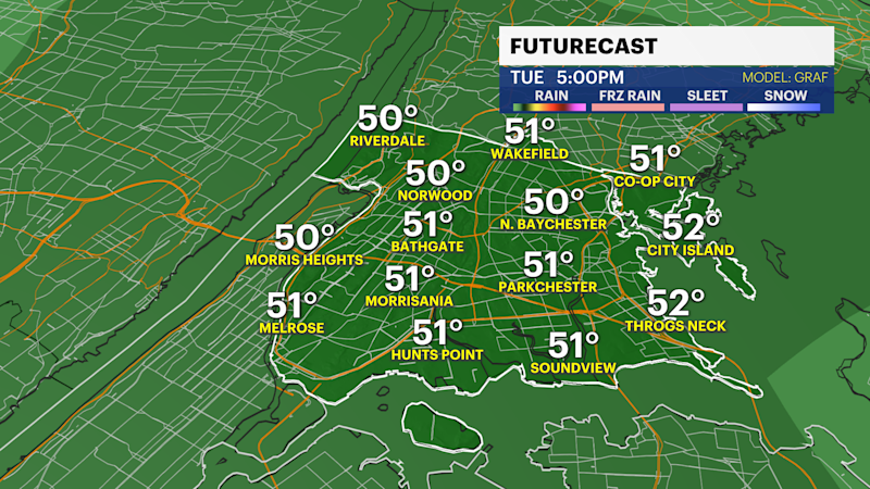 Story image: Sunny, brisk Monday in The Bronx; showers loom before of Thanksgiving Day