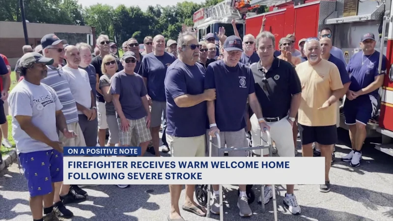 Story image: Veteran firefighter who suffered stroke receives warm welcome home