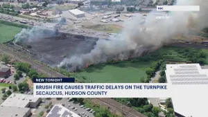 Brushfire along New Jersey Turnpike in Secaucus snarls traffic, causes NJ Transit delays