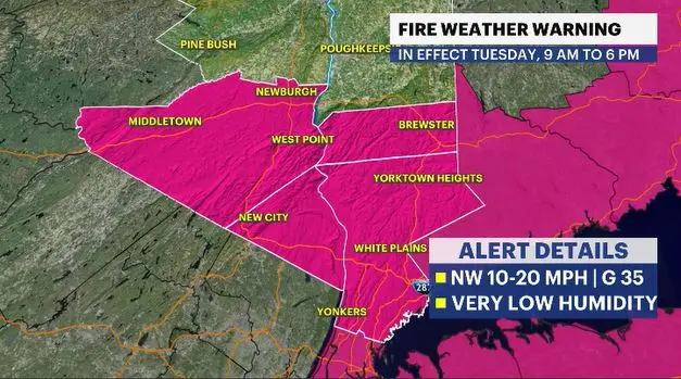 Story image: Portions of the Hudson Valley under Fire Weather Warning