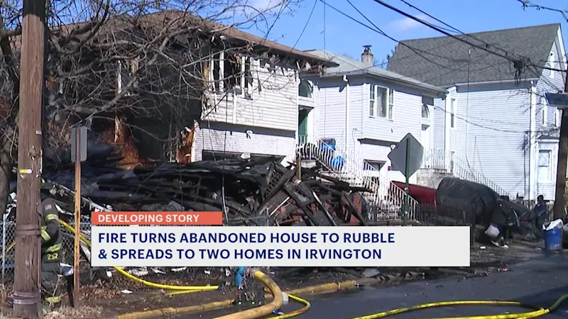 Story image: Fire destroys abandoned Irvington home, damages 2 others