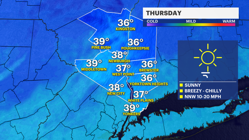 Story image: Mostly sunny and chilly today, seasonable temperatures for the start of winter tomorrow