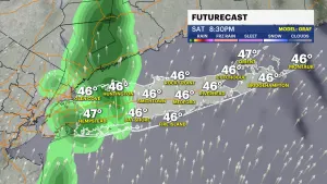 Sunny and cool today; spotty showers possible this weekend