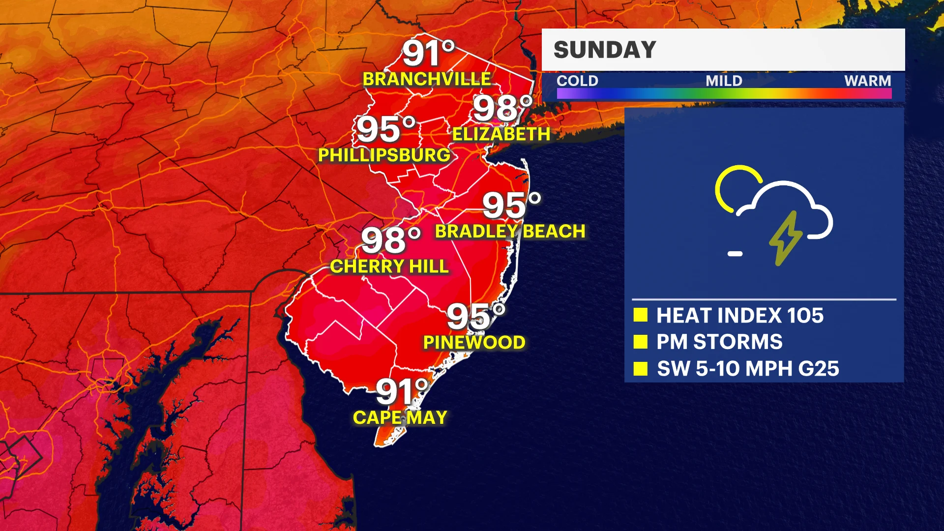 STORM WATCH: Tracking severe storms Sunday in New Jersey as brutal heat continues