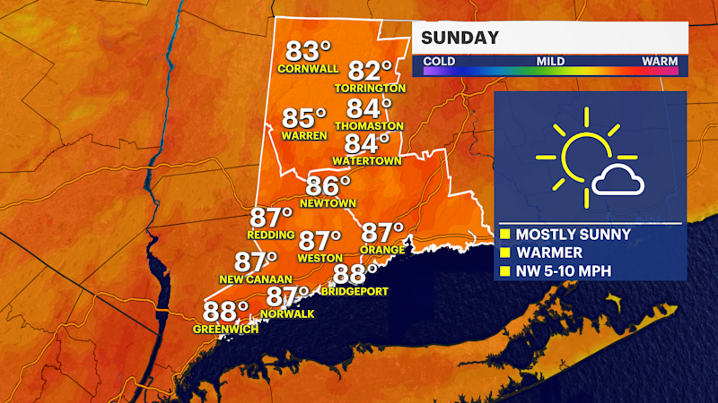 Story image: Warm and humid Sunday in Connecticut; storm chances on Monday and Tuesday