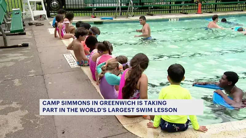 Story image: Camp Simmons in Greenwich takes part in the World's Largest Swimming Lesson