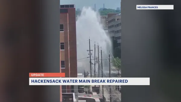 Water main break in Hackensack sends water shooting up into the air