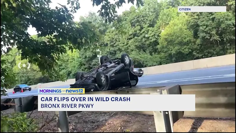 Story image: Car overturns in Bronx River Parkway crash