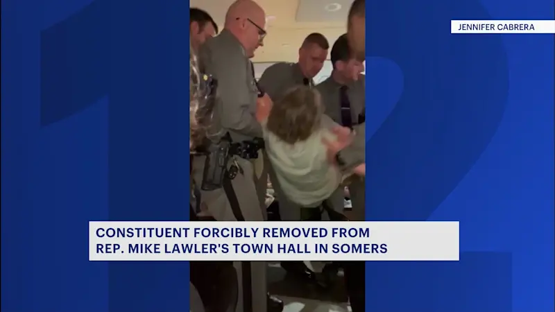 Story image: Constituent removed from Rep. Mike Lawler's town hall speaks out, Lawler responds