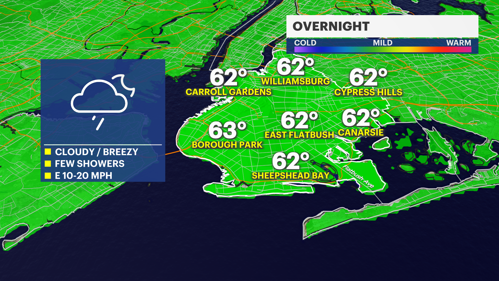 Cloudy with on and off showers for Sunday in Brooklyn