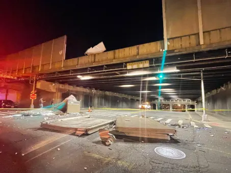 Crash on New Jersey Turnpike sends debris onto Elizabeth street below