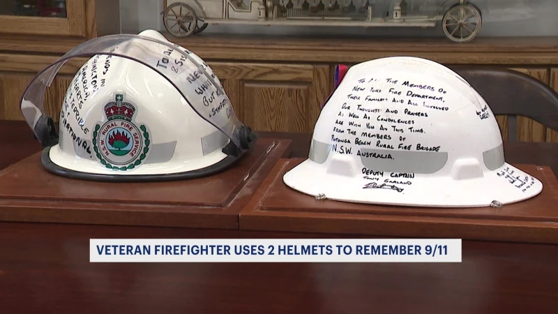 Story image: Veteran firefighter uses 2 donated helmets to honor memory of those killed on 9/11