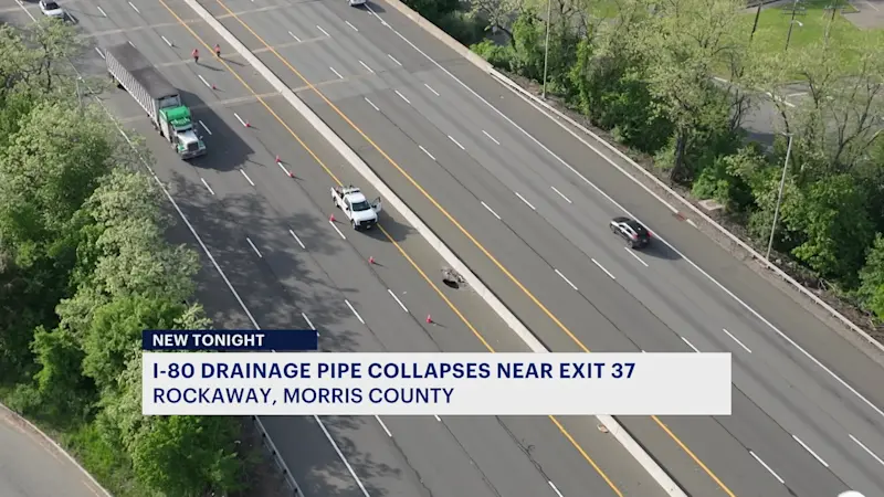 Story image: DOT: Collapsed drainpipe closes lanes on I-80 in Rockway Township