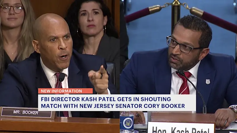 Story image: Sen. Booker clashes with FBI Director Patel at contentious Senate hearing