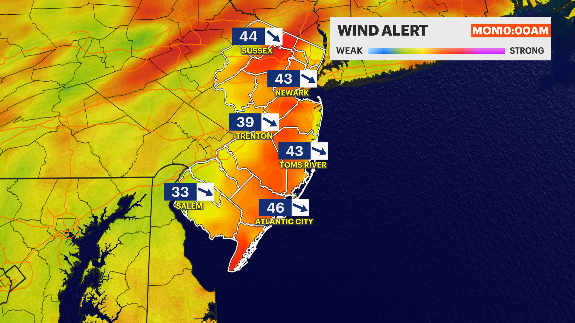 WIND ALERT Major gusts Monday across New Jersey could reach 55 mph