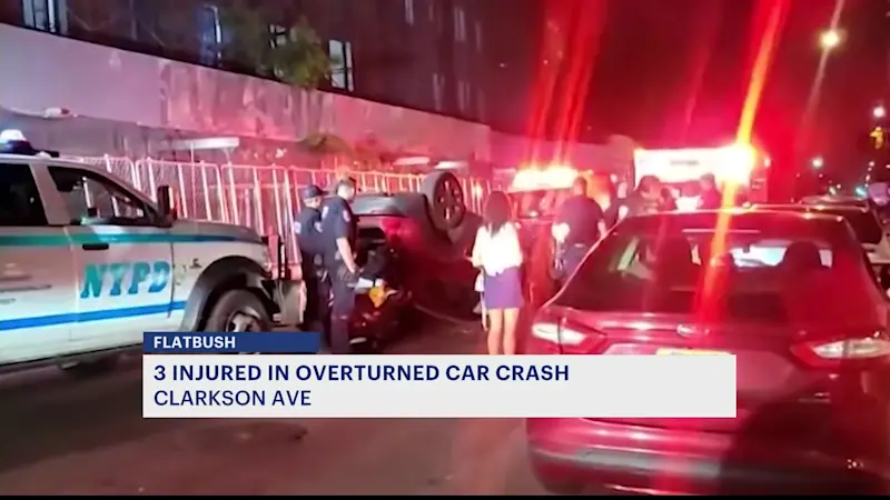 Story image: Crash in Flatbush flips vehicle; 2 hospitalized