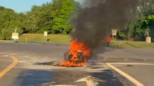 Rockland intersection reopens after motorcycle fire