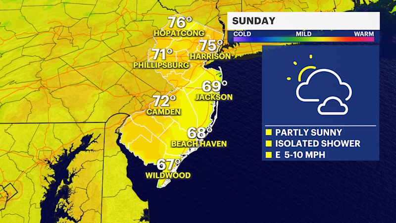 Story image: Cloudy, chance for rain Sunday in New Jersey
