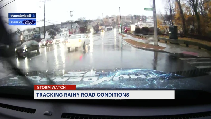 Story image: Thunderbolt 12: Checking the road conditions in Connecticut as rain continues throughout the morning