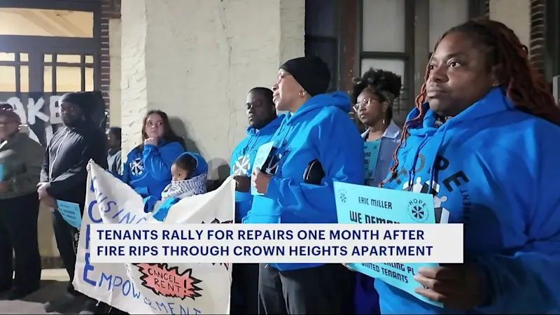 Story image: Crown Heights tenants demand help from landlord after apartment building fire