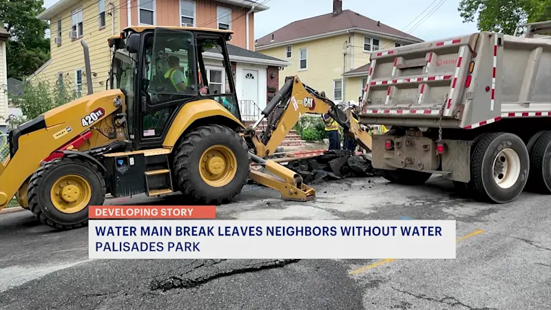 Story image: Water main break sends water flowing down street in Palisades Park
