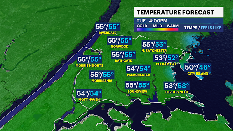 Story image: Frosty Tuesday in The Bronx with rain and a gradual warmup ahead