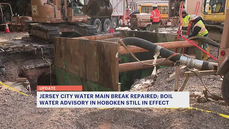 Story image: Crews repair Jersey City water main; boil water advisory in Hoboken remains