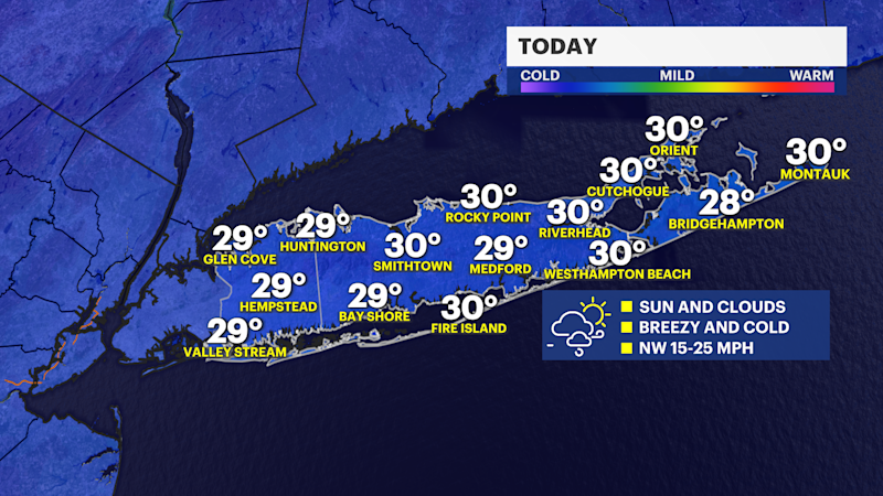 Story image: BITTER BLAST: Icy roads and wind chills in the single digits for Long Island