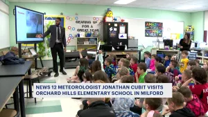 Orchard Hills Elementary School learns about weather changes, season from News 12 meteorologist