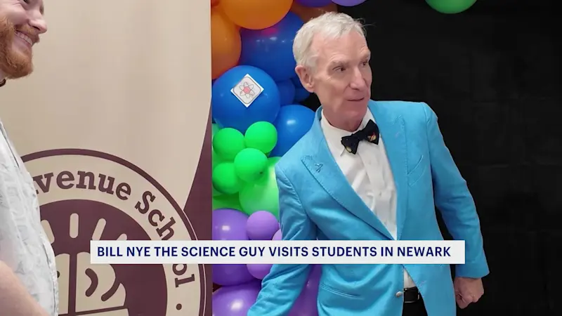 Story image: Bill Nye surprises Newark students with assembly to honor favorite teacher