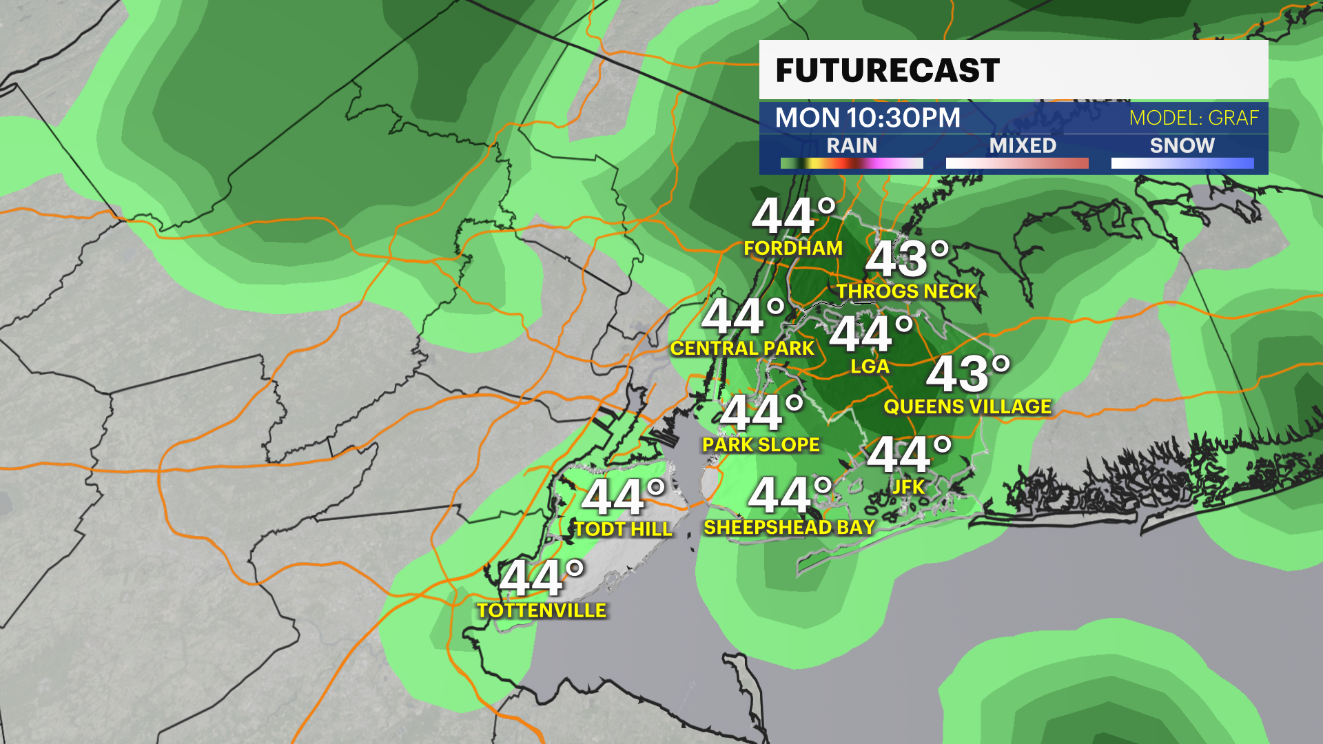 Steady rain on Monday in New York City; cloudy and cool Tuesday