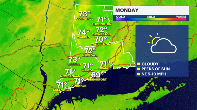 Story image: Cloudy with some peeks of sunshine for Monday in Connecticut