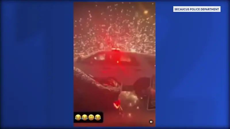 Story image: 'Like a war zone.' Secaucus police vehicles surrounded during 'riotous' street takeover