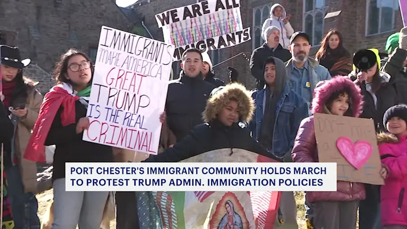 Story image: Immigrants, advocates protest in Port Chester against President Trump immigration policies