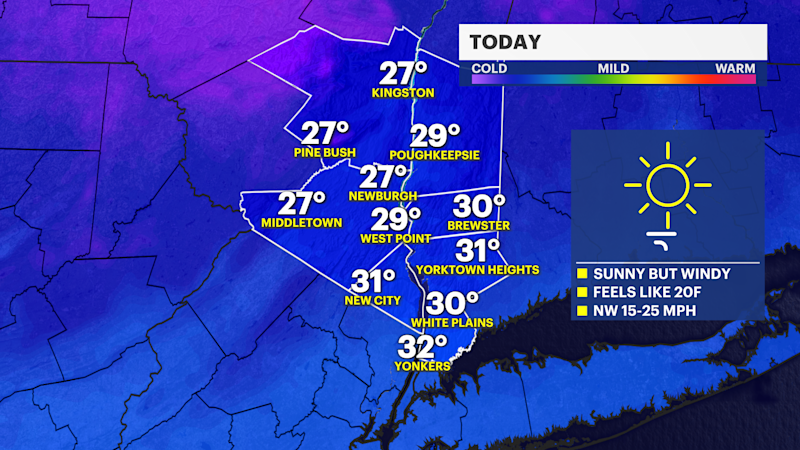 Story image: Cold and windy today, tracking a mid-week storm in the Hudson Valley