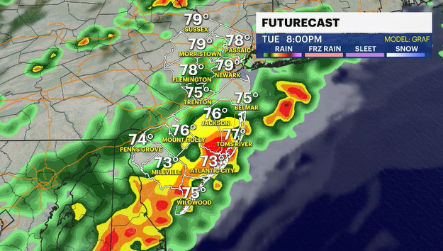 Story image: STORM WATCH: Chance of storms, damaging winds with threat of flooding Tuesday for New Jersey