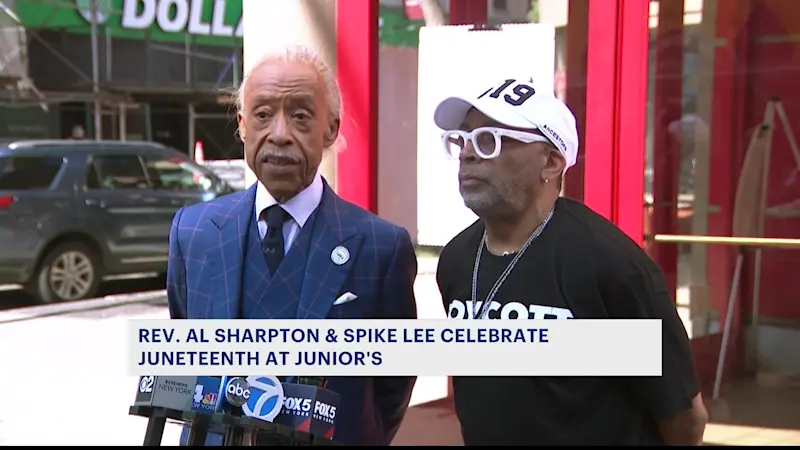 Story image: Rev. Al Sharpton and Spike Lee talk voting over Juneteenth breakfast at Junior’s