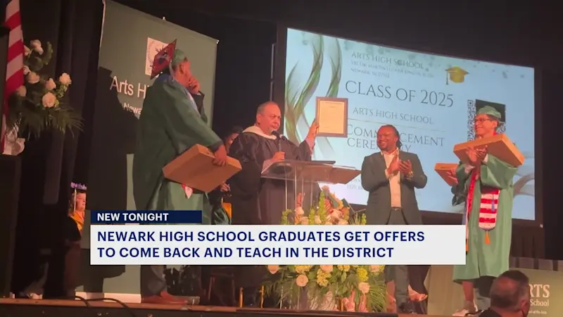 Story image: Viral moment: Newark high school students handed teaching jobs on graduation day