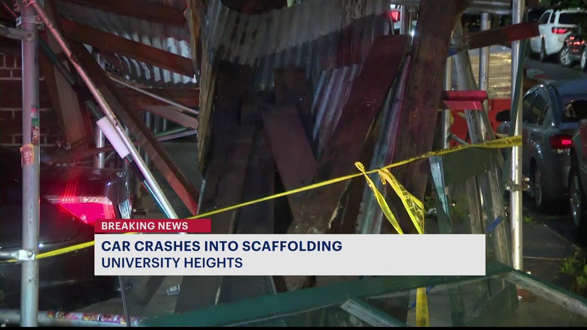 Car smashes through scaffolding in University Heights 