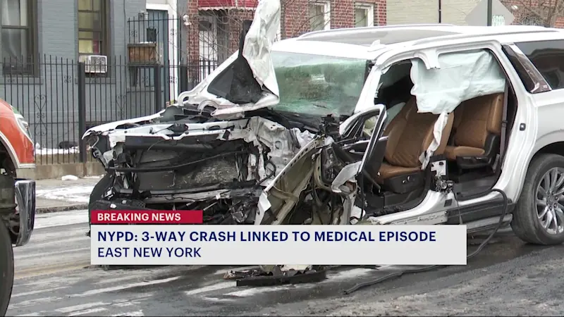 Story image: NYPD: 3-way crash in East New York linked to medical episode