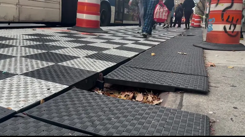 Story image: Belmont bus riders are concerned over an unsafe rubber ramp