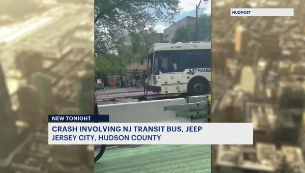 Officials: 14 injured when NJ Transit bus collides with Jeep in Jersey City