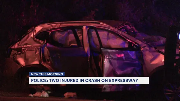 2 people injured after car overturns on Long Island Expressway in Melville